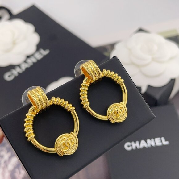 CHANEL CC Logos Round Hoop 2 way Dangle Earrings - Picture 1 of 5